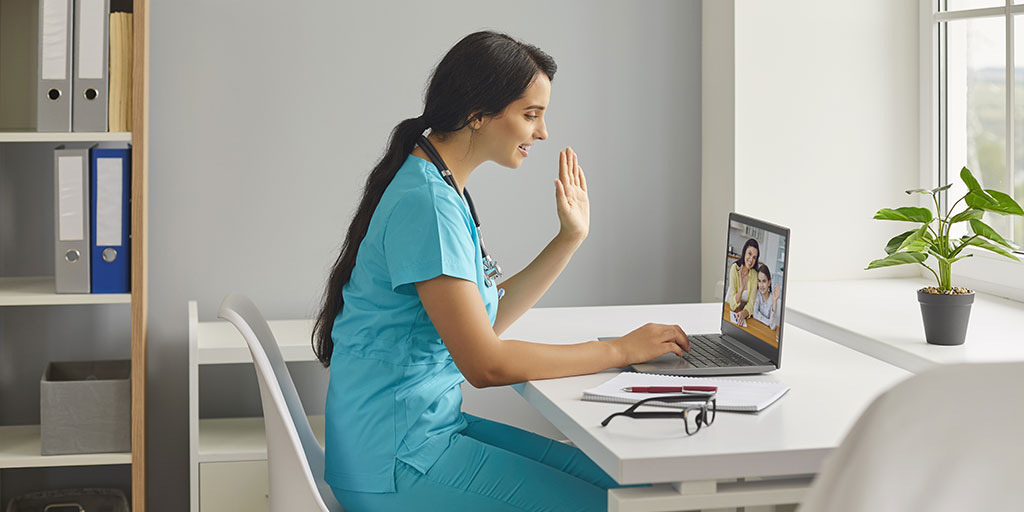 Nurse on video call with patient